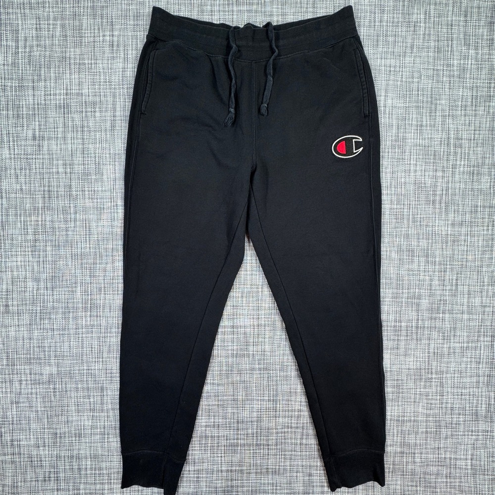 Champion Mens XL Black Cotton Blend Fleece Joggers Embroidered C Logo Sweatpants